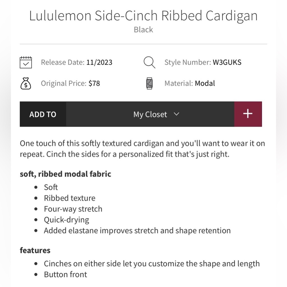 Lululemon Side Cinch Ribbed Cardigan - Picture 6 of 6